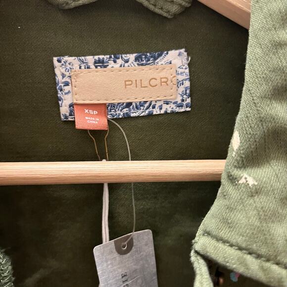 Pilcro Anthropologie Cropped Utility Jacket XSP Moss Splatter Military Artsy Raw - Picture 9 of 9